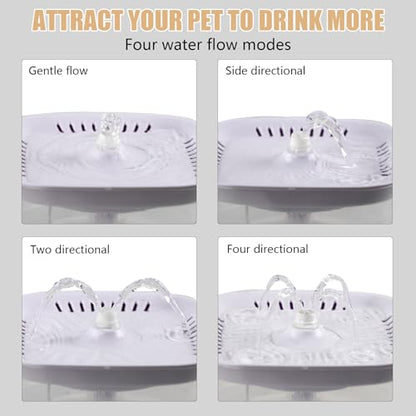 Cat Water Fountain, 2.4L/2.5QT Capacity, White | Ultra Silent Pet Drinking Fountain for Cats and Small Dogs, Indoor Water Fountain, with Replacement Filters