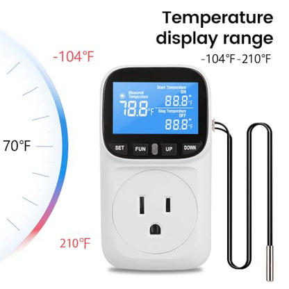 Diymore Digital Thermostat Controller, 1800W 120V/15A, -104°F to 210°F, Heating & Cooling Mode for Incubator, Greenhouse, Reptile Tank, Pool