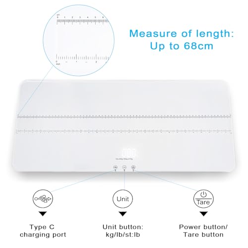 Digital Pet Scale 220lbs x10g Accuracy for Dog/Cat Animal Scales | 3 Weighing Units/Tare/Hold Function,Baby Scale for Pets,Tempered Glass Material,USB charging,Large LED Platform Scale,white