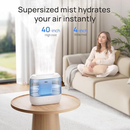 DREO 4L Humidifiers for Bedroom, 36H Runtime, 28 dB Quiet, HM311, Blue | Easy to Refill & Clean, BPA-Free, Nightlight, Supersized Air Humidifiers for Large Room, Baby Nurseries, Plants, Indoor | Easy to Refill & Clean, BPA-Free, Nightlight, Supersized Air