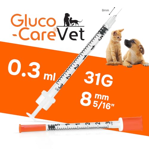 U-100 Pet - Veterinary Syringe 31G x 5/16" (8mm), 0.3ml (0.3cc) | Size 0.3 ml/cc, 50/bx, for Dogs & Cats, Veterinary Use Only, Half-Unit Markings, Clear Barrel, Fine Tip