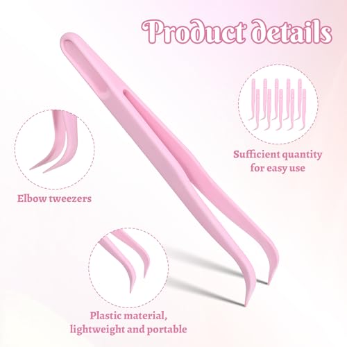 10 Pcs Bent Plastic Tweezers, Kids 4.5 Inch Craft Tweezers Long Sticker Tweezer for Kids Crafting, DIY Jewelry Making, Stickers, Bead Bracelets, Feeding Reptiles, Baking Decoration (Pink)