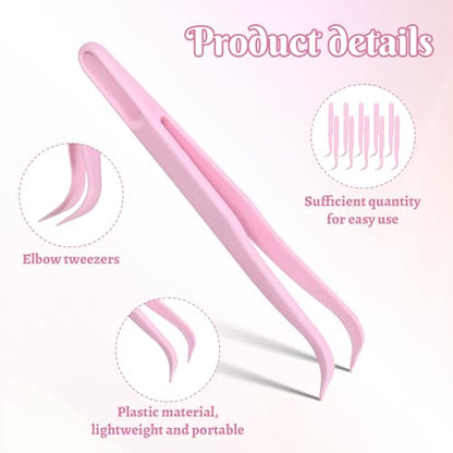 10 Pcs Bent Plastic Tweezers, Kids 4.5 Inch Craft Tweezers Long Sticker Tweezer for Kids Crafting, DIY Jewelry Making, Stickers, Bead Bracelets, Feeding Reptiles, Baking Decoration (Pink)