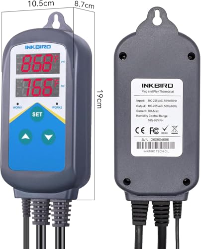 Inkbird Temperature Controller Electronic Heating Thermostat Aquarium Probe | Heater Relay Digital Greenhouse Temperature Controller Dual Stage Timer Time Switch ONLY Heat Plug Outlet NO Cooling
