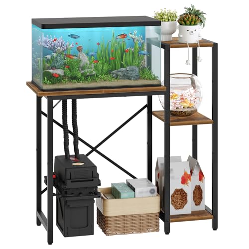 MAHANCRIS 5-10 Gallon Fish Tank Stand with 3-Tier Storage Shelf, Heavy Duty Aquarium Stand for Home Office, Metal Frame Turtle Reptile Terrarium Stand, 30.7"L x 12.6"W x 32.1"H, Rustic Brown FTHR5201 - color: Rustic Brown