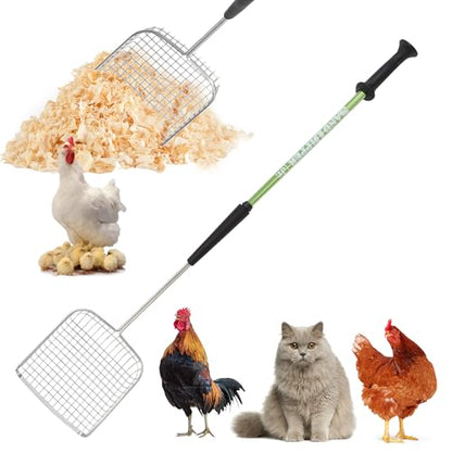Sand Dipper Cat Poop Scooper & Chicken Poop Scooper - Rugged Big 6" Square Stainless Steel Long Handle for Home Kitty Litter Scoop & Farm Chicken Coop Scooper (Junior) - size: 6 - Junior