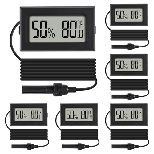 6Pcs Mini Digital Thermometer Hygrometer Gauge Indoor with Probe Sensor LCD Display Meter Temperature Humidity Fahrenheit Meter for Incubator Reptile Plant Tank Garden ℉ - size: 6 PCS
