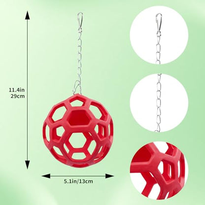 Snake Hammock & Climbing Ball Set - Triangular Breathable Mesh Hammock with 3 Suction Cups, Red Rubber Hollow Ball with Metal Chain, Reptile Climbing Toy & Resting Platform for Ball Python Corn Snake