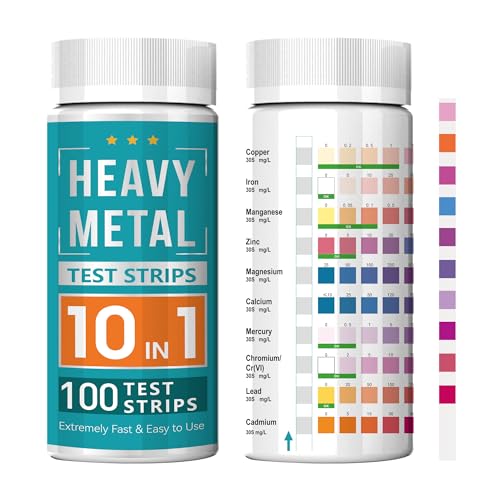 Heavy Metals Water Test Strips (100 Strips) -10in1 Home Water Testing Kit for Iron, Mercury, Lead, Copper, Chromium, Cadmium, Magnesium, Calcium, Manganese and Zinc