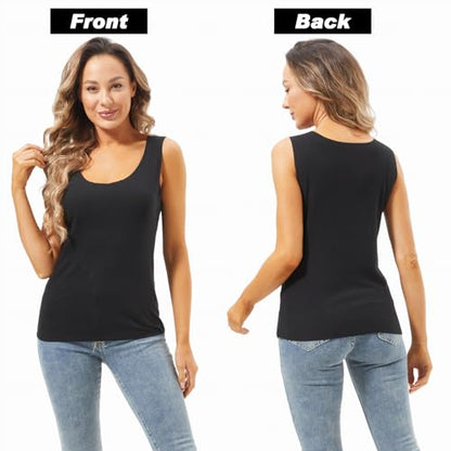Toulite 4 Pcs Thermal Tank Tops Women Underwear Tops Sleeveless Undershirt for Women Cotton Camisole Warm Base Layer - color: Black, Dark Blue, Army Green, Wine Red, size: Small