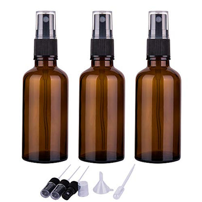 2oz Amber Glass Spray Bottles for Essential Oils, Set of 3 | Small, Travel, Mini, Empty, Fine Mist, for Facial, Cosmetic, Perfume, Hair Care, Room, Refillable, Leakproof, UV protection - color: Black Amber