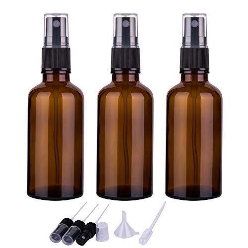 2oz Amber Glass Spray Bottles for Essential Oils, Set of 3 | Small, Travel, Mini, Empty, Fine Mist, for Facial, Cosmetic, Perfume, Hair Care, Room, Refillable, Leakproof, UV protection - color: Black Amber