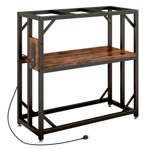 20-29-37 Gallon Fish Tank Stand with Power Outlet,Adjustable Aquarium Stand, Heavy Duty Terrarium Stand,Metal Frame Reptile Turtle Tank Stand Suitable for Home Office,600LBS Capacity, Rustic Brown - color: Rustic Brown, size: 20-29-37 Gallon