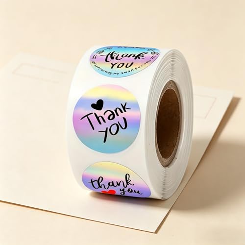 500pcs, Rainbow Laser Smile Thank You Stickers, Roll Adhesive Labels, Style 2 - color: Colorful 10