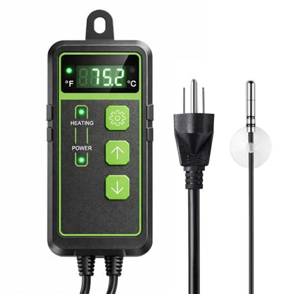 Digital Temperature Controller Thermostat, Heating & Cooling Outlet with LCD Touchscreen NTC Probe, 40–108°F, 110V for Reptile Tank, Seedling Heat Mat, Greenhouse, Fermentation