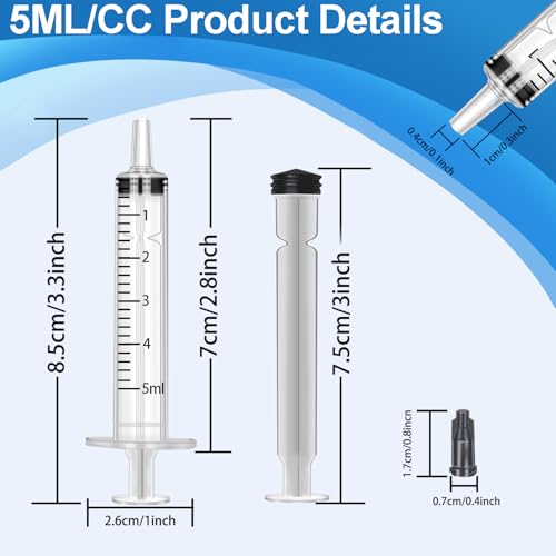 5ml Syringe with Measurement for Scientific Labs, Feeding Pets, Refilling and Measuring Liquids,Dispensing,with Cap (5PCS, 5ml) - size: 5PCS-5ml