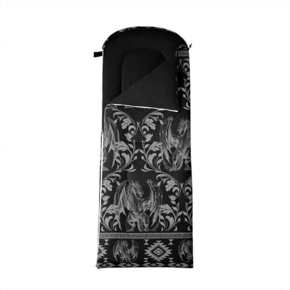 Erosebridal Longhorn Cow Skull Sleeping Bag for Kids Goth Witchy Damask Camping Blanket for Hiking Travel Hunting Sleep Bag - color: Black Dragon