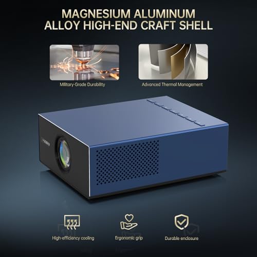 XIDU Portable Projector with WIFI and Bluetooth [Metal/2000ANSI/Native 1080P/Wireless Casting/Electric Focus/Auto Keystone]4K Outdoor Movie proyector for Home,Fire TV stick,iOS,Android,Laptop (Naval) | Ideal for bedroom, living room, compatible with HDMI