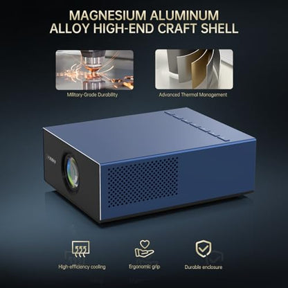 XIDU Portable Projector with WIFI and Bluetooth [Metal/2000ANSI/Native 1080P/Wireless Casting/Electric Focus/Auto Keystone]4K Outdoor Movie proyector for Home,Fire TV stick,iOS,Android,Laptop (Naval) | Ideal for bedroom, living room, compatible with HDMI
