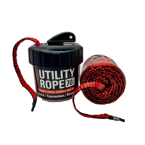 Rapid Rope Canister, 70ft Red Tactical Paracord, 1100lb Test, USA Made | Heavy Duty Poly Rope Test Cord, Non-Tangle Dispenser Included, For Hiking, Camping, Survival, Utility, Stocking Stuffer, Gift - size: 70ft, style: Red
