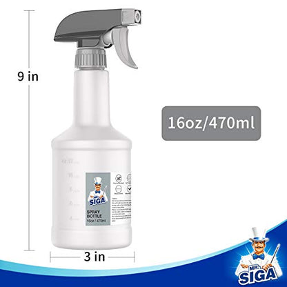 MR.SIGA 16 oz Empty Plastic Spray Bottles for Cleaning Solutions, 3 Pack | Heavy duty household reusable spray bottles with measurements and adjustable leak proof nozzle - size: 470ml, 3 Pack