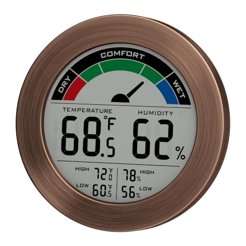 Digital Hygrometer Indoor Thermometer Humidity Meter Room Temperature Humidity Monitor, Metal Frame with Brushed Stainless Finish, DM9442 (Bronze) - color: Bronze
