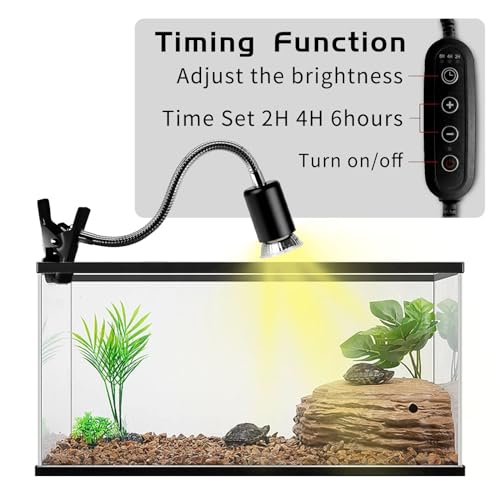 Reptile Heat Lamp,UVA UVB Reptile Light with 360°Rotatable Hose and Timed with 2 Bulbs(25W,50W),Basking Calcium Light Heat Lamp Bulbs for Turtle,Bearded Dragon,Lizard,Snake Tank(Black) - color: Black