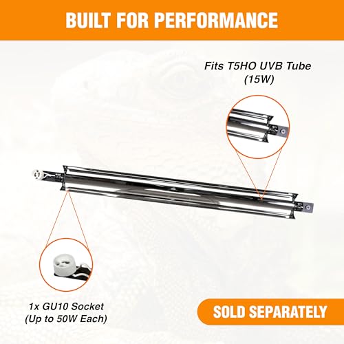 T5HO Single 12” UVB Reptile Light Fixture 15w, Bearded Dragon and Reptile Terrarium Light Fixture