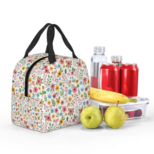 Adult Flower Print Insulated Lunch Box Cooler | Flower Pink, Waterproof Nylon Thermal Tote, Lightweight Portable Cooler for Daily Commute - color: Pattern (844)