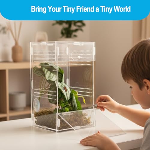 Jumping Spider Enclosure 6”x6”x10”, Arboreal Tarantula Enclosure, Praying Mantis Terrarium Critter Cage for Jumping Spider, Tarantula, Mantis, Snail, Isopods, Beetles, Millipedes - size: Large