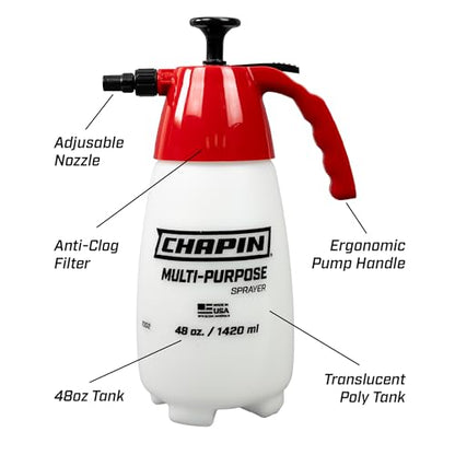 Chapin 48oz Pump Sprayer, Anti-Clog for Reliable Coverage, 2 Pack | Comfortable handheld design; thumb shut-off reduces fatigue during lawn, garden and household spraying tasks - size: 48 ounces (Pack of 2)
