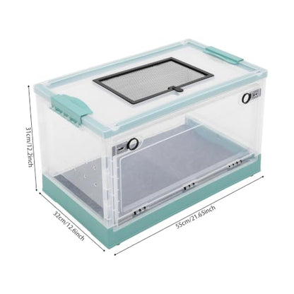 Terrarium for Reptiles Foldable, Portable Reptile Enclosure with Ventilation Mesh & Clear Panel, Small Animal Habitat Tank for Bearded Dragon Snake Gecko Lizard - color: Light Blue+Clear, Clear+Black