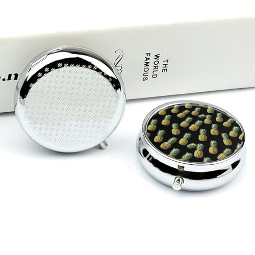 Small Travel Pill Box, Upside Down Pineapple Tropical Fruits Round Metal Organizer, 3-Compartment Case for Fish Oil, Pocket Purse Dispenser for Vacation - color: Style (620)