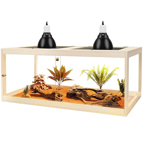 81 Gallon Reptile Terrarium Tank 48 Inch Lizard Tank Bearded Dragon Tank with Metal Mesh Roof Door, Snake Tank with Lock Design, 48" Length - color: Oak, size: 81 Gallons