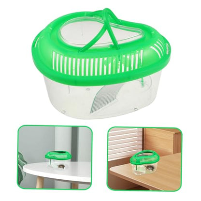 Portable Reptile Feeding Tank with Enclosed Lid Small Green Pet Transport Container for Snake Breeding Turtle and Crab Catching Convenient Handle Sunbathing Platform