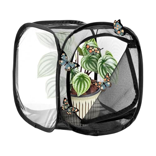 M METERXITY Butterfly Habitat Cage Terrarium, Outdoor Collapsible Mesh Pop-up with Zipper Protection for Breeding Butterfly/Ladybug, Mesh Plant Enclosure [Black with Black, 12 x 12 x 12 Inch] - color: Black With Black