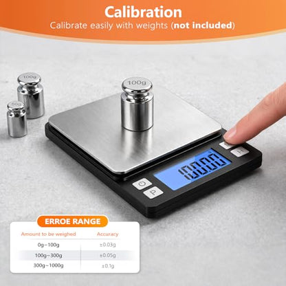 BOMATA 0.01g High Precision Jewelry Scale, 1000g Digital Gram Scale, Black | Small & Portable Design with Hold, Tare & Counting Function, Precise for Gold, Bullion, Coins, Gemstones & Crafts - color: Black