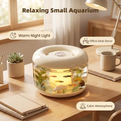 Round Acrylic Fish Bowl with Lid Portable Travel Fish Tank | Transparent fish transport container, reptile turtle carrier, shrimp aquarium, dual-use desktop storage, round decor tank