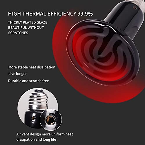 100W 2PCS Reptile Heat Lamp Black Ceramic Heat Emitter,Infrared Heater Bulb for Pet Coop Heater Chicken Lizard Turtle Brooder Aquarium Snake