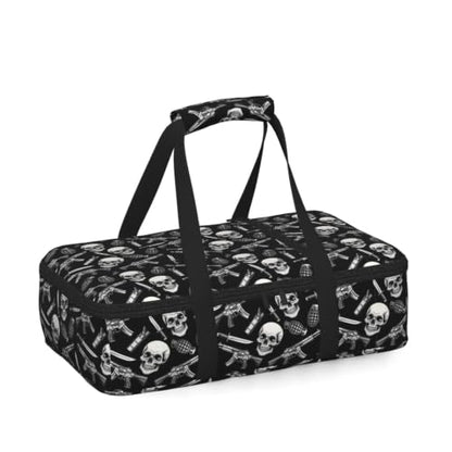 Casserole Carrier with Handles Urban Skull Print | Creative Monochrome Urban Mix Skull, Thermal Carrier with Handles Zipper Fits 9x13 Baking Dish Potluck BBQ Travel - color: Pattern (761)
