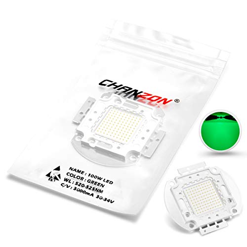 CHANZON High Power Led Chip 100W Green | (3000mA / DC 30V - 34V / 100 Watt) Super Bright Intensity SMD COB Light Emitter Components Diode Bulb Lamp Beads DIY Lighting - color: H) Green