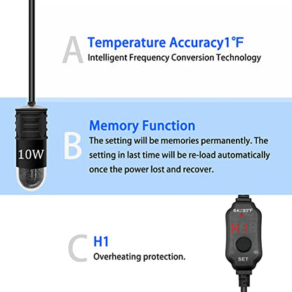 Mini Aquarium Heater 5V/2A USB 10W Small Fish Tank Heater for Tanks 1 Gal | Digital Display Thermostat Betta Heater with Dry-Run & Overheat Protection, Memory Function - size: USB-10W