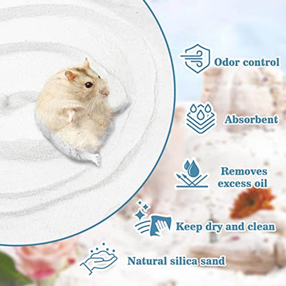 Sukh 47OZ Hamster Sand Bath - White Fine Silica Sand, Hamster Soft Cleaning | Sand Bath for Hamster, Guinea Pig, Rabbit, Chinchilla, Gerbil, Syrian Mice, Squirrel, Small Pet Cage Bedding Accessories - size: 47 OZ
