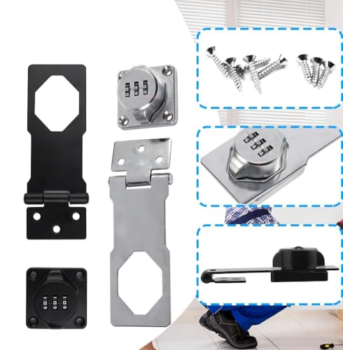 Multifunctional Combination Hasp Lock, Combination Lock for Cabinets, Mailboxes, Barn Doors, Floral Pet Doors and Office File Cabinets(Silver)