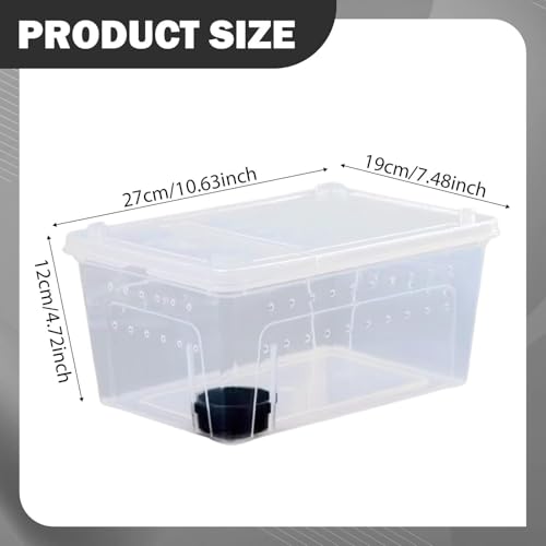 Reptile Breeding Case Feeding Box Terrarium Animal Transparent PP Container Easy Observation Suitable for Pet Hatching Transport Breeding, 27x19x12cm - size: 27x19x12cm