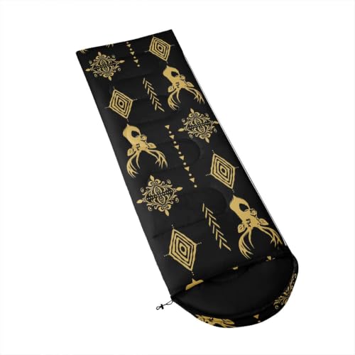 Erosebridal Sugar Skull Kids Sleeping Bag Southwestern Aztec Western Camping Blanket for Hiking Travel Hunting Sleep Bag - color: Black Yellow Gold 4