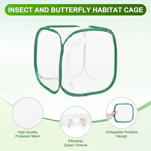 M METERXITY Butterfly Habitat Cage Terrarium, Outdoor Collapsible Mesh Pop-up with Zipper Protection for Breeding Butterfly/Ladybug, Mesh Plant Enclosure [White with Green, 12 x 12 x 12 Inch] - color: White With Green