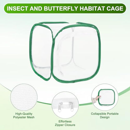 M METERXITY Butterfly Habitat Cage Terrarium, Outdoor Collapsible Mesh Pop-up with Zipper Protection for Breeding Butterfly/Ladybug, Mesh Plant Enclosure [White with Green, 12 x 12 x 12 Inch] - color: White With Green