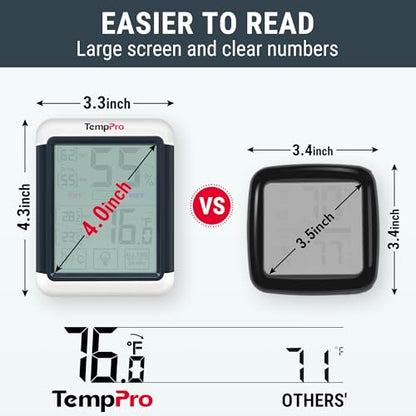 TempPro TempAir Digital Indoor Hygrometer Thermometer with Touchscreen | 4-Inch Temperature/Humidity Monitor with Backlit, Room Thermometer/Humidity Meter for House Home Greenhouse - size: Indoor