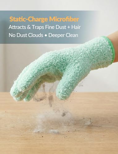 NiHome 4 Pairs Microfiber Cleaning Gloves, Dusting for Blinds, Reusable | Electrostatic Attraction Traps Fine Particles, Scratch-Free Flexible Fingers for Furniture Glass and Keyboards, Washable